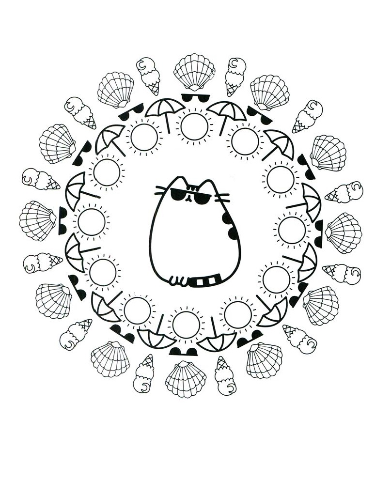 Pusheen coloring page announces that its summer